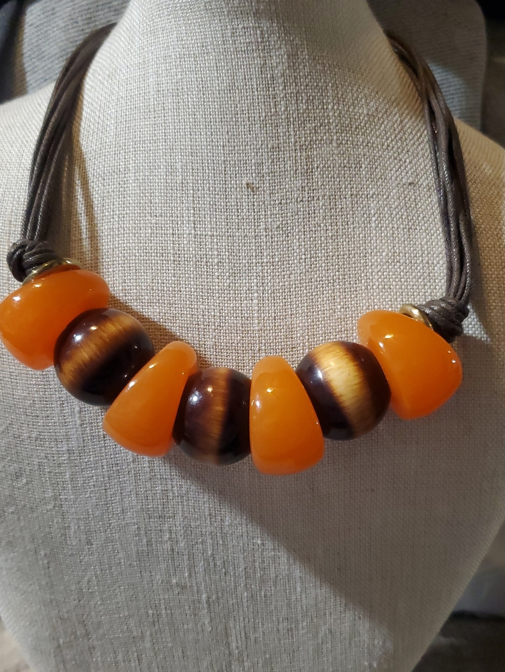 Chunky Orange and Brown Bead Necklace - Women's Statement Jewelry